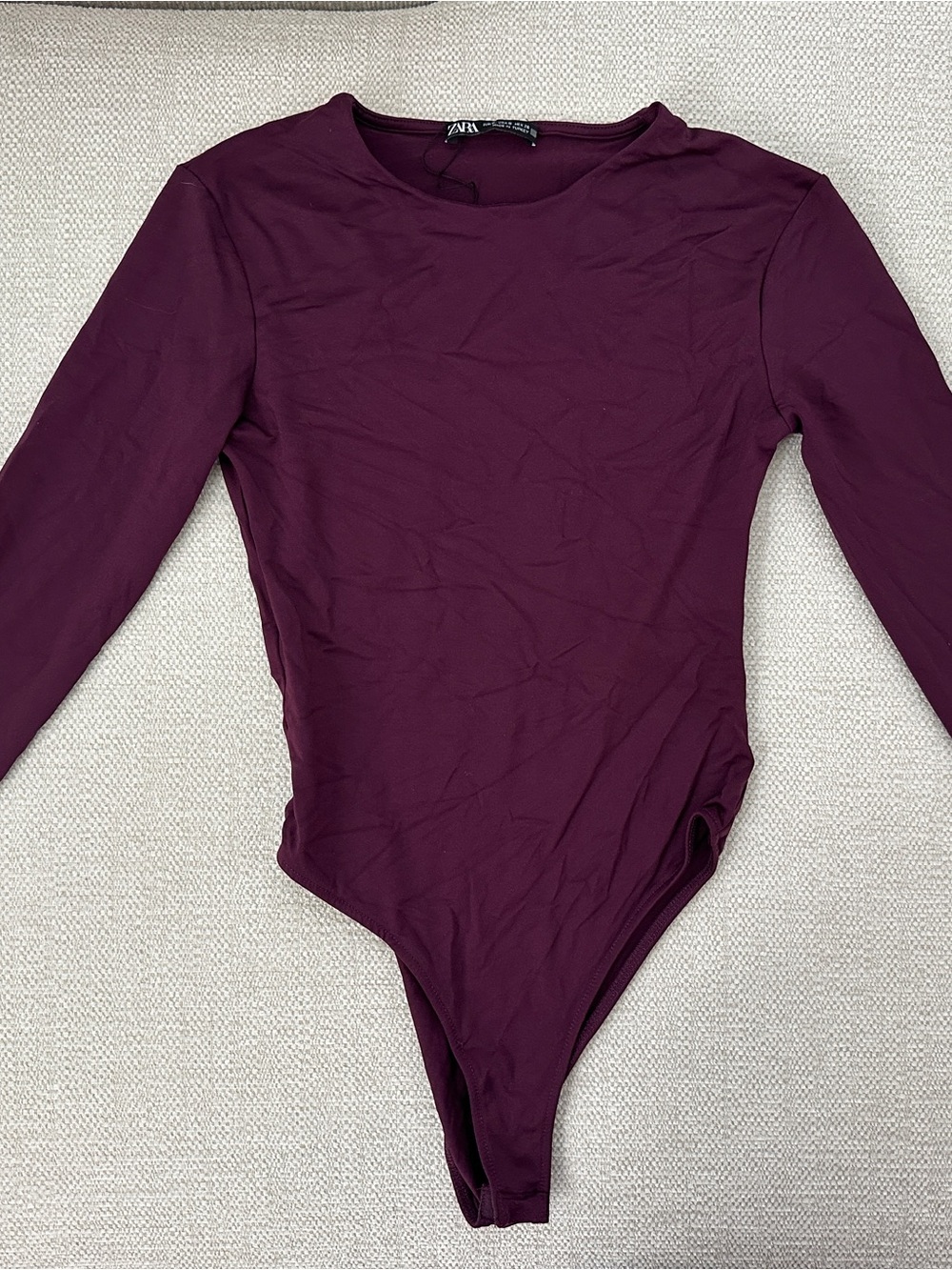 Zara Long-Sleeve One-Piece Bodysuit in Deep Plum